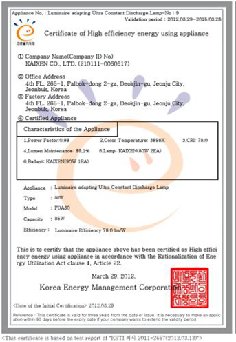 Flood Light Certificate