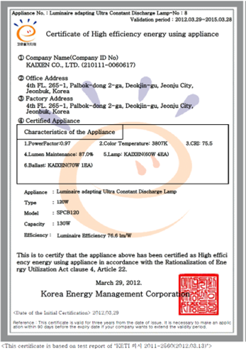 Flood Light Certificate
