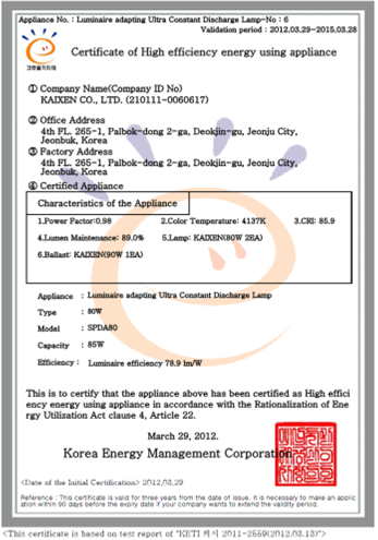 Flood Light Certificate