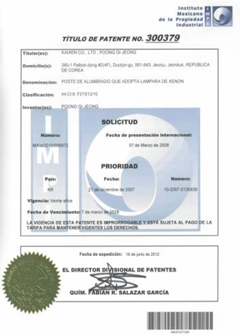 Patent Certificate Mexico