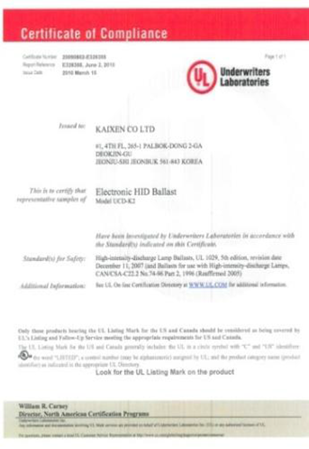 UL Certificate Kaixen